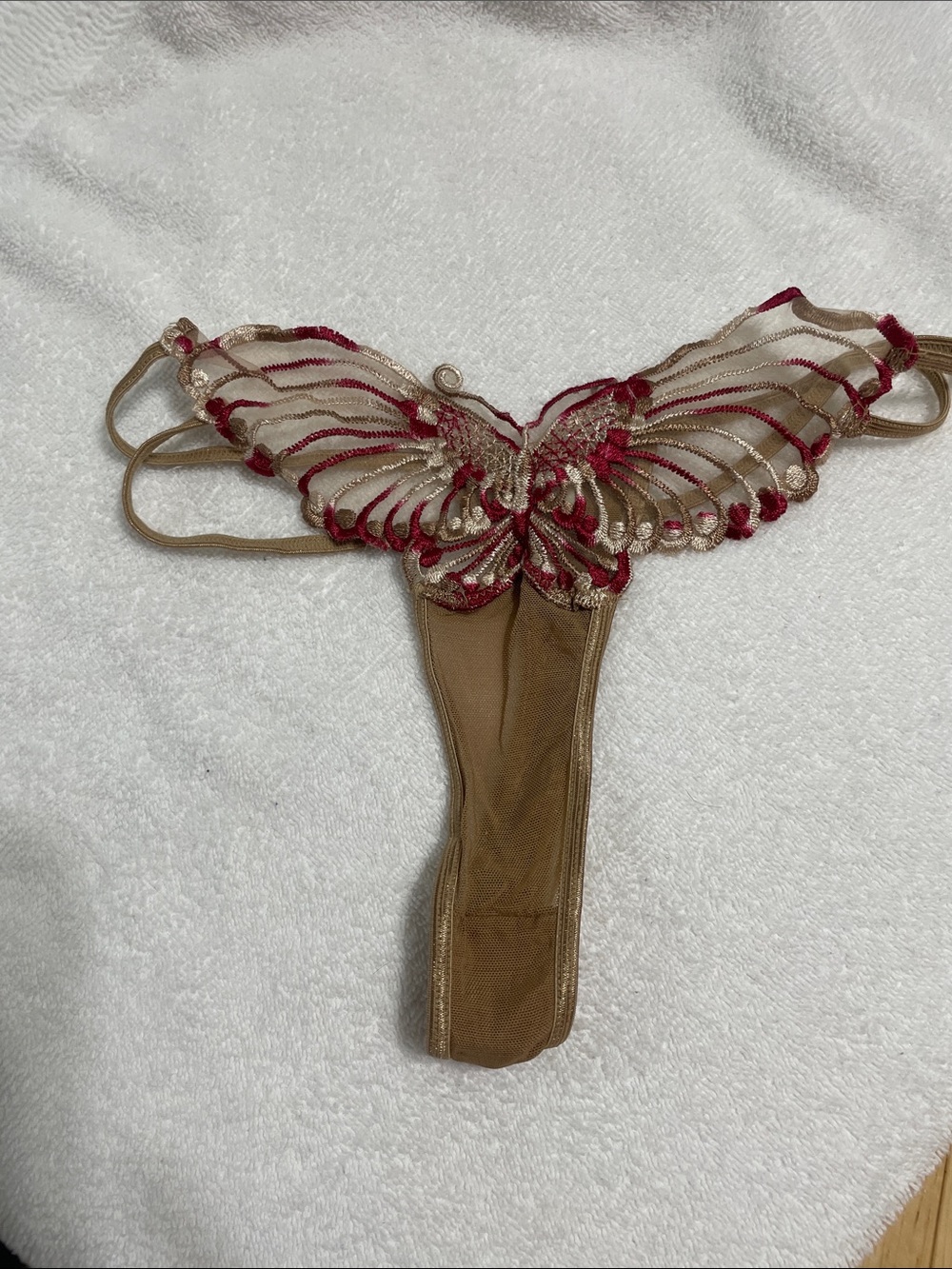 Native Intimates Butterfly Lace Thong in Tan and Red
